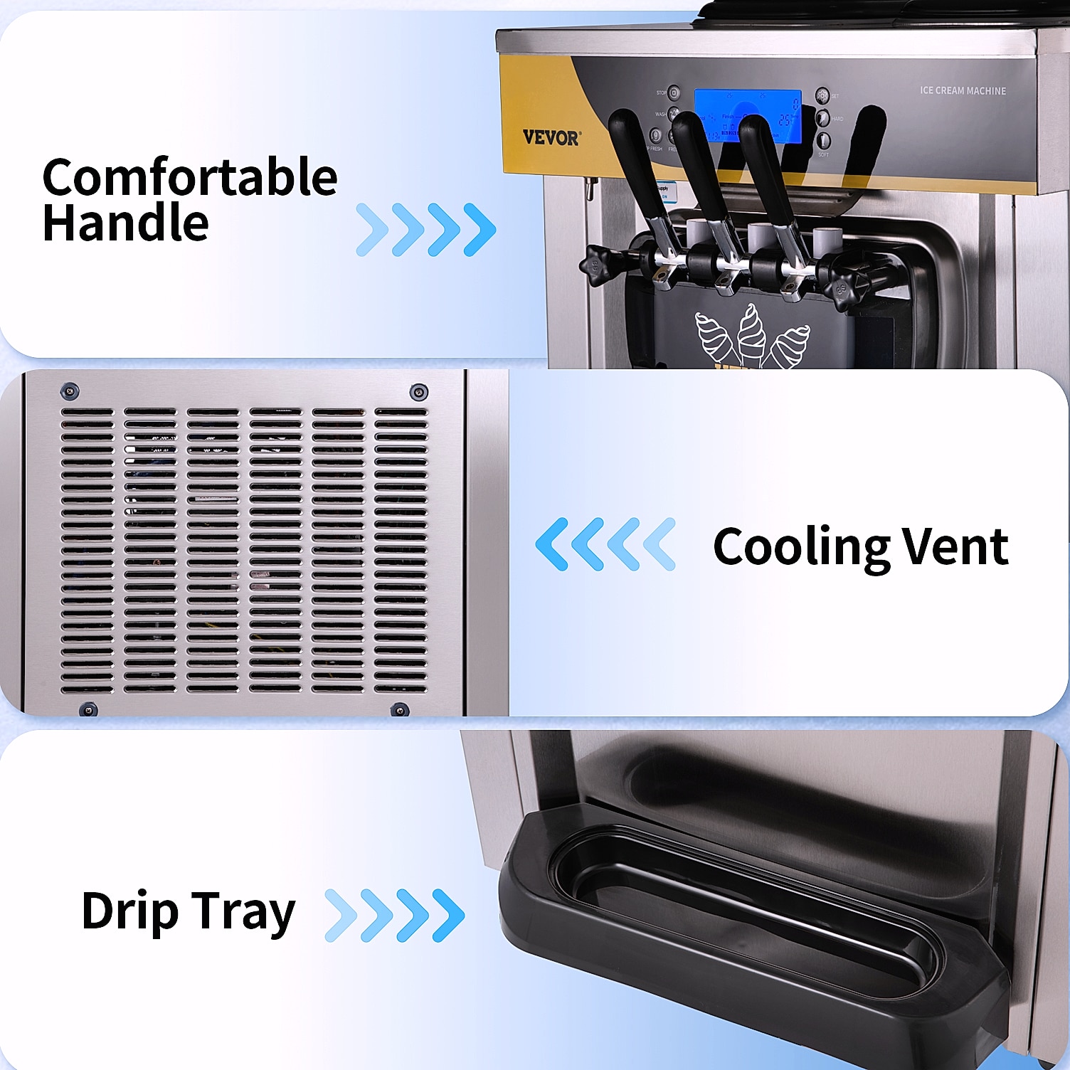 SucceBuy 22-30 L/H Soft Ice Cream Machine Commercial Desktop — parts overview