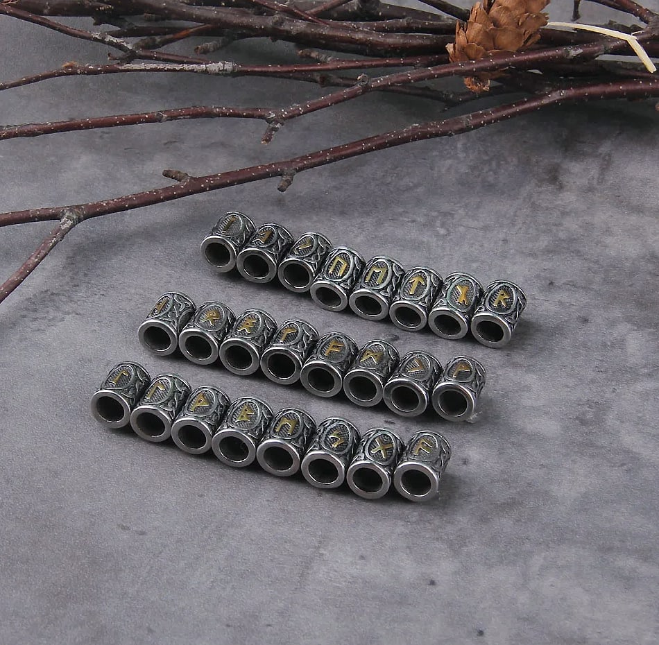 Vikings Jewelry Stainless Steel Rune Beads 24-Piece Set — parts overview