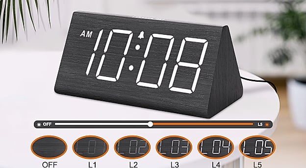 DreamSky Wooden Digital Alarm Clock with USB Charger Port — parts overview