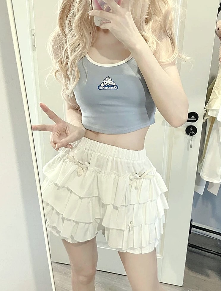 MEXZT Y2K Sweet Ruffles Mini Skirt with Bow — side view