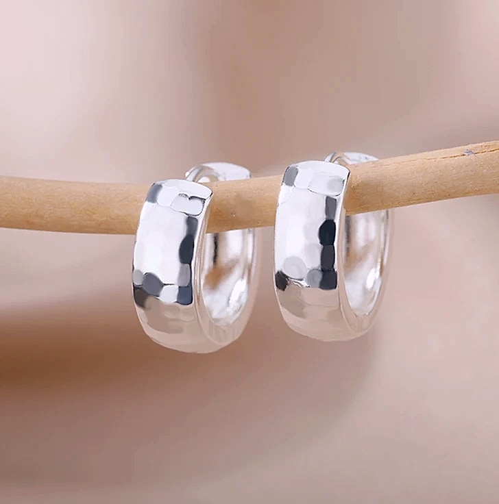 Small Hoop Earrings Stainless Steel Gold Silver Pierced — assembled view