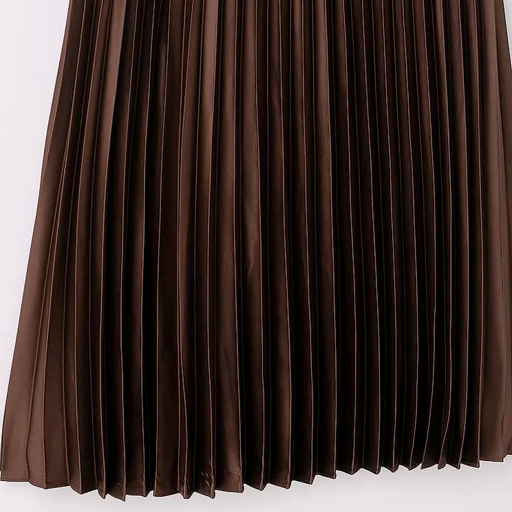 HXAO Women's Pleated Midi Skirt Brown Summer — parts overview