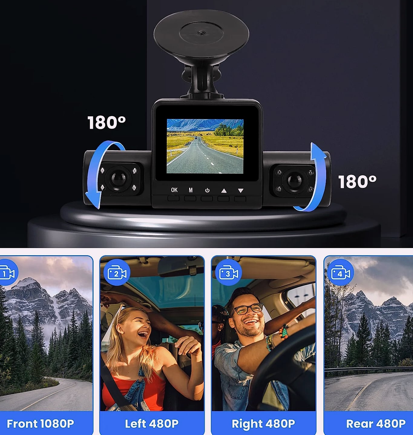 4 Channel 360° Dash Cam System 1080P Front 480P Interior — close-up details