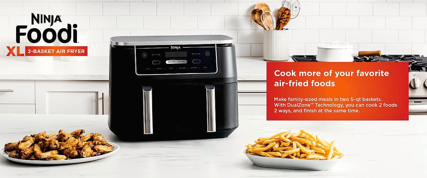 Ninja DZ201 Foodi 8 Quart DualZone Air Fryer with 2 — package contents