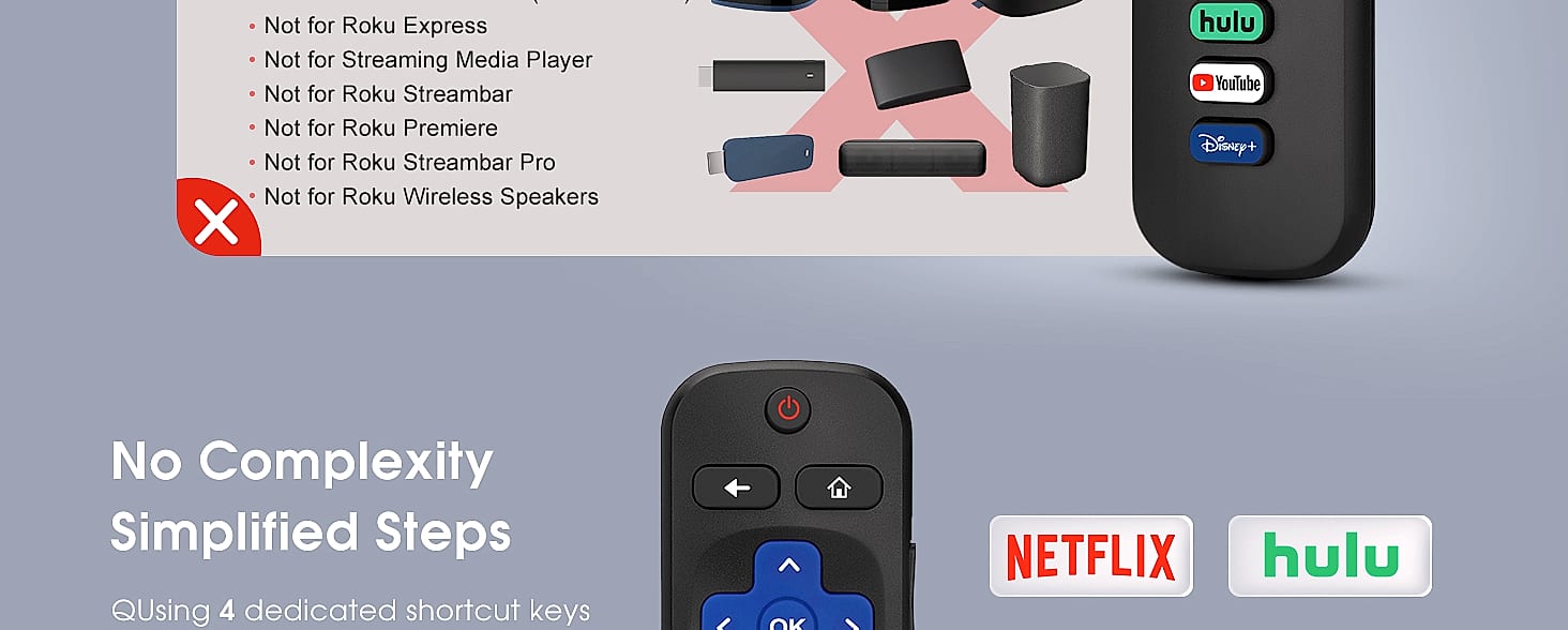 Acoyer Replacement Remote Control for Roku TV, 2-Pack — close-up details