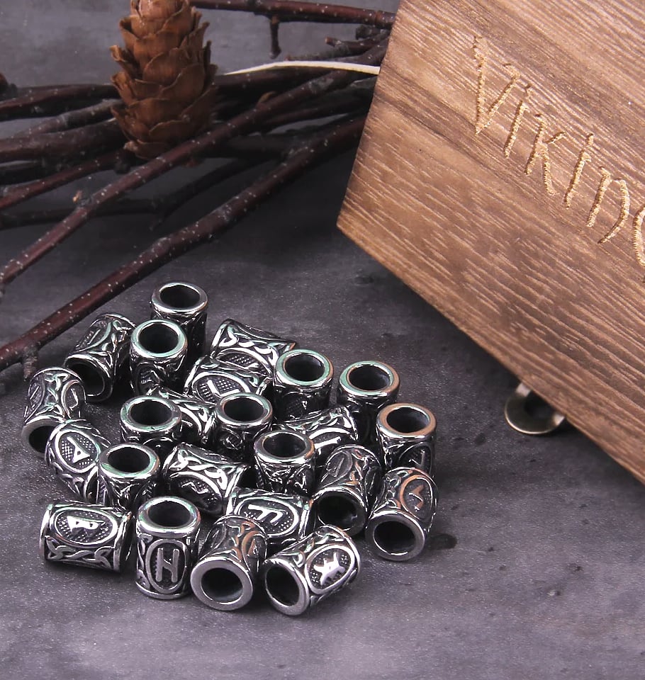 Vikings Jewelry Stainless Steel Rune Beads 24-Piece Set — assembled view