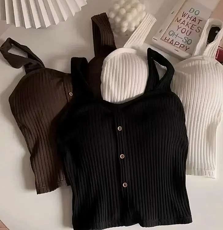 Women's Y2K Cropped Tank Top with Bra Pads and Suspenders — package contents