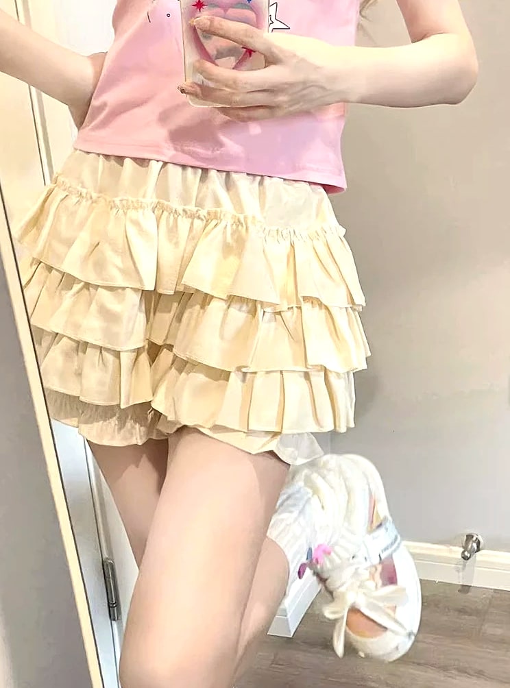 MEXZT Y2K Sweet Ruffles Mini Skirt with Bow — assembled view