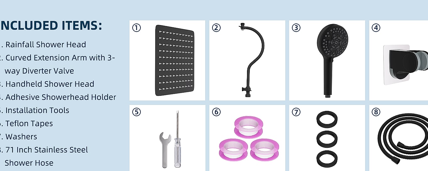 Hibbent 10 inch rainfall shower head combo with handheld — close-up details