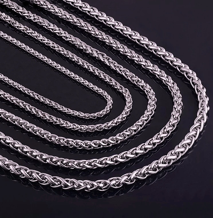 SalaWendy Braided Wheat Chain Necklace Stainless Steel — parts overview