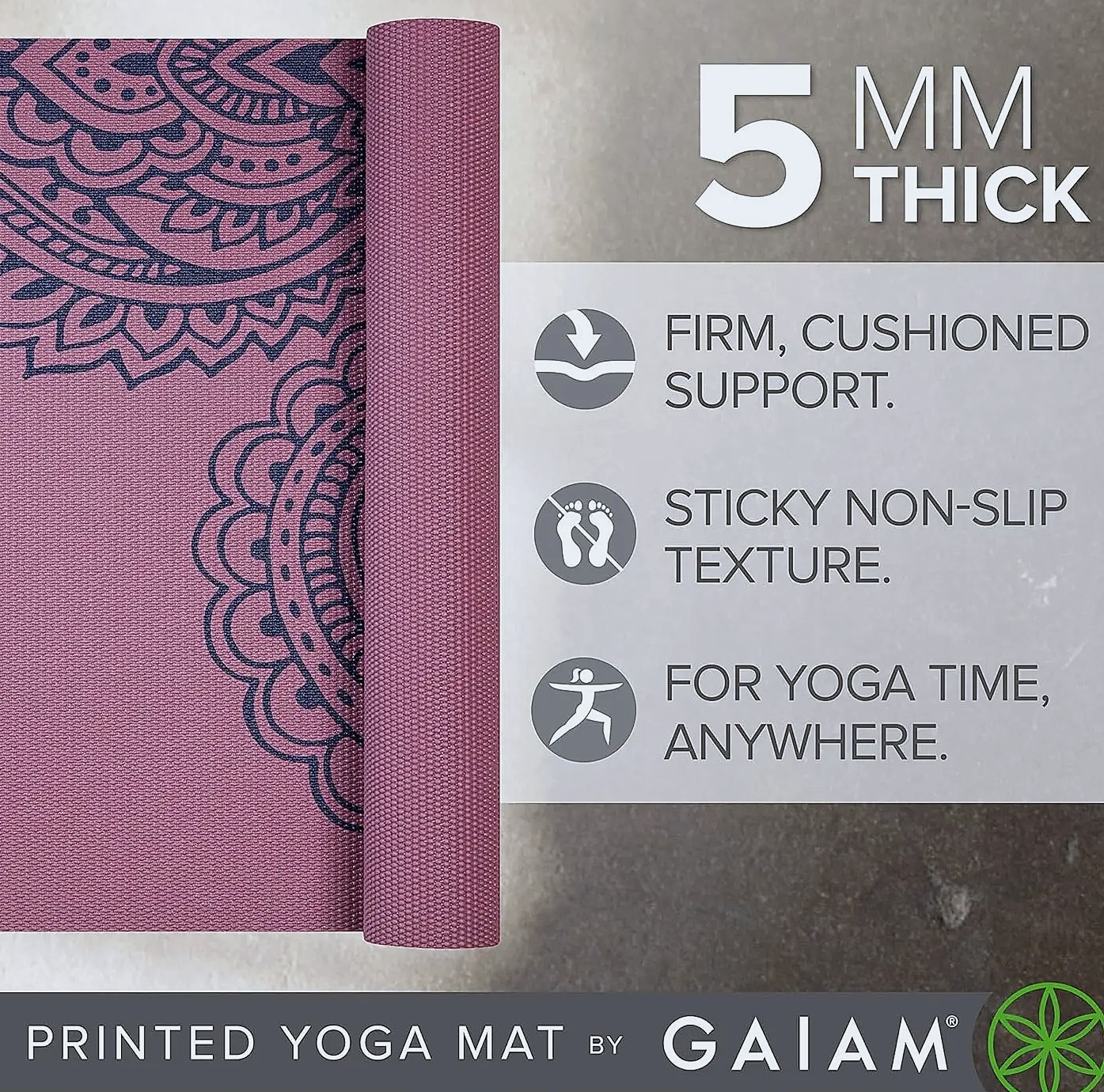 5mm Thick Non-Slip Yoga Mat, 68" x 24" Lightweight — assembled view