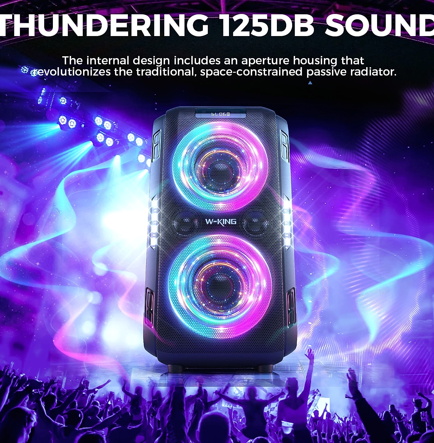W-King 250W Peak Bluetooth Speaker with 120dB Bass — assembled view