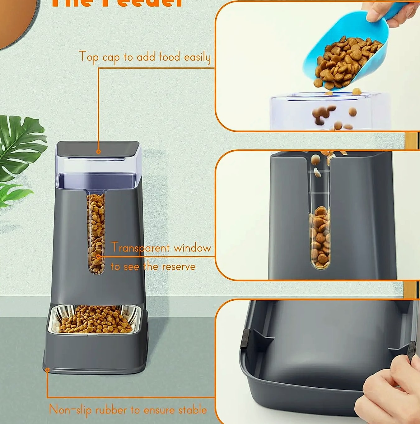 Automatic Pet Feeder and Water Dispenser Set with Stainless — close-up details
