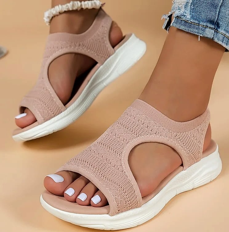 NAZSQ Women's Mesh Knitted Beach Sandals Wedge Roman Style — assembled view