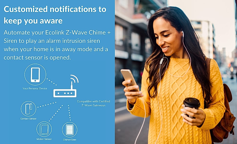 Ecolink Z-Wave 700 Chime Siren with Battery Backup — close-up details