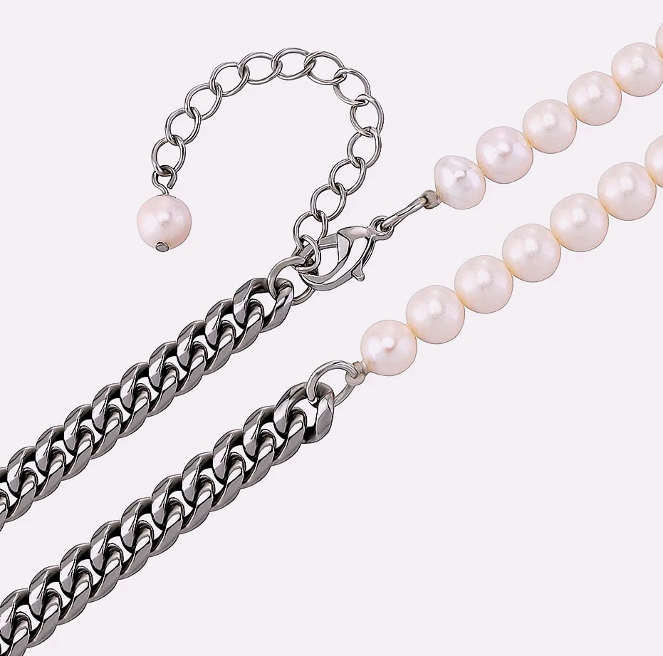 TOPGRILLZ Freshwater Pearl Stainless Steel Chain Necklace — interior detail