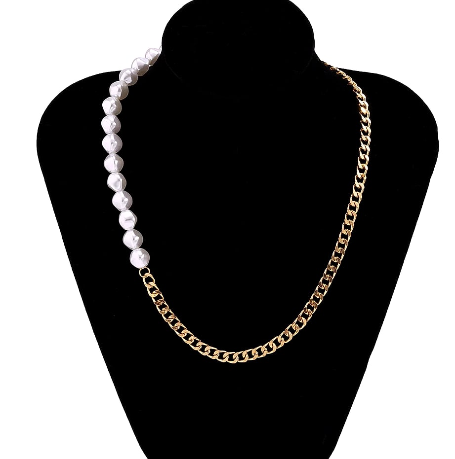 TOPGRILLZ Freshwater Pearl Stainless Steel Chain Necklace — close-up details