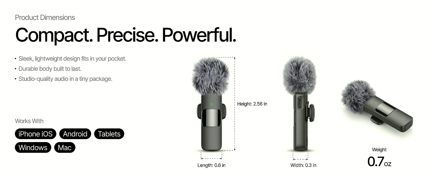 Mini Mic Pro Wireless Lavalier Microphone 2-Pack — feature highlights
