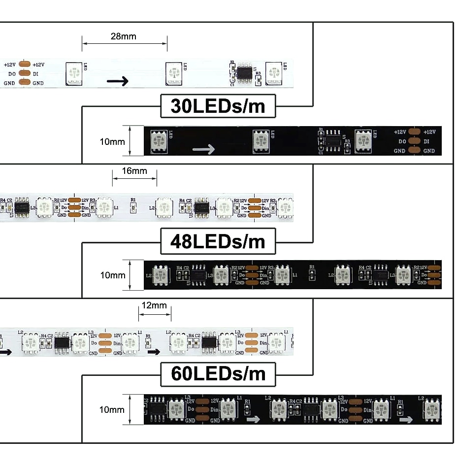Xnbada WS2812B RGB LED Strip Lights Individually Addressable — close-up details
