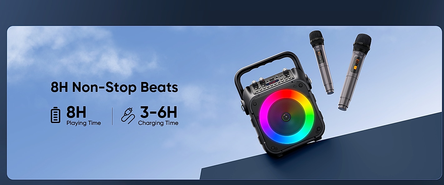 CYY Portable Karaoke Machine with 2 Wireless Microphones — parts overview