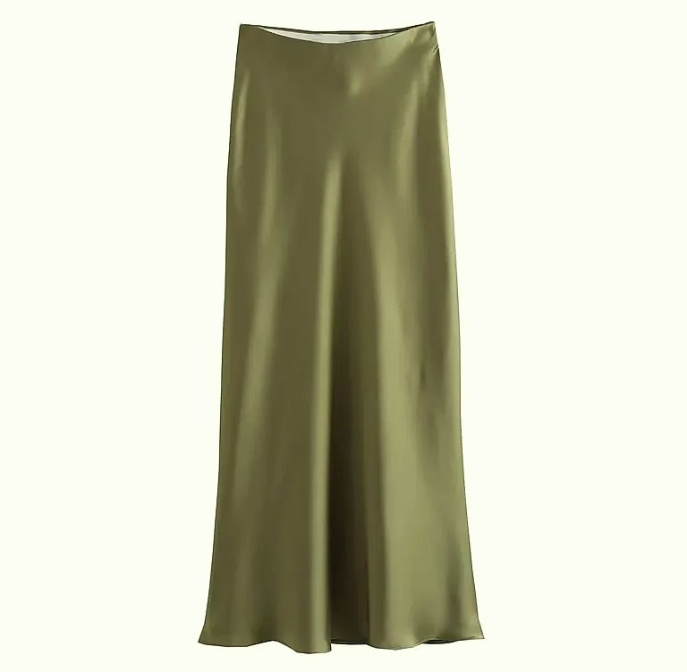 MUJER Woman 2026 Satin Midi Skirt High Waist Black — parts overview