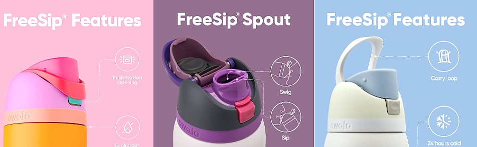 Owala FreeSip 24 Oz Insulated Stainless Steel Water Bottle — close-up details
