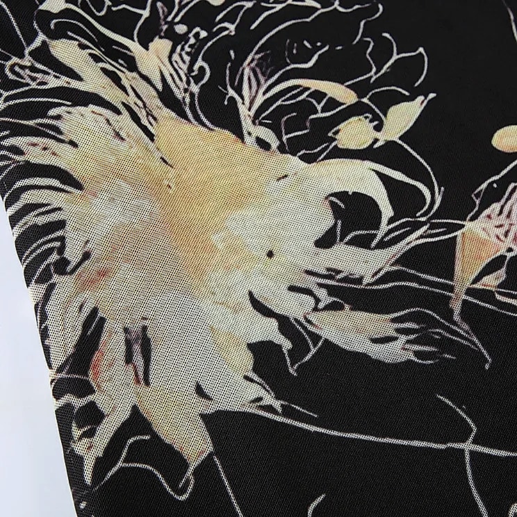 Goth Dark Y2K Double Layer Mesh A-Line Skirt Fairy — interior detail