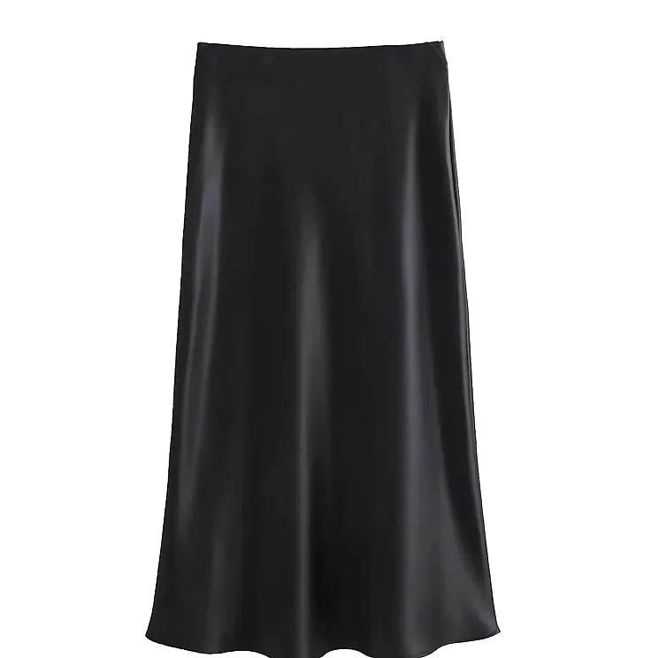 MUJER Woman 2026 Satin Midi Skirt High Waist Black — interior detail