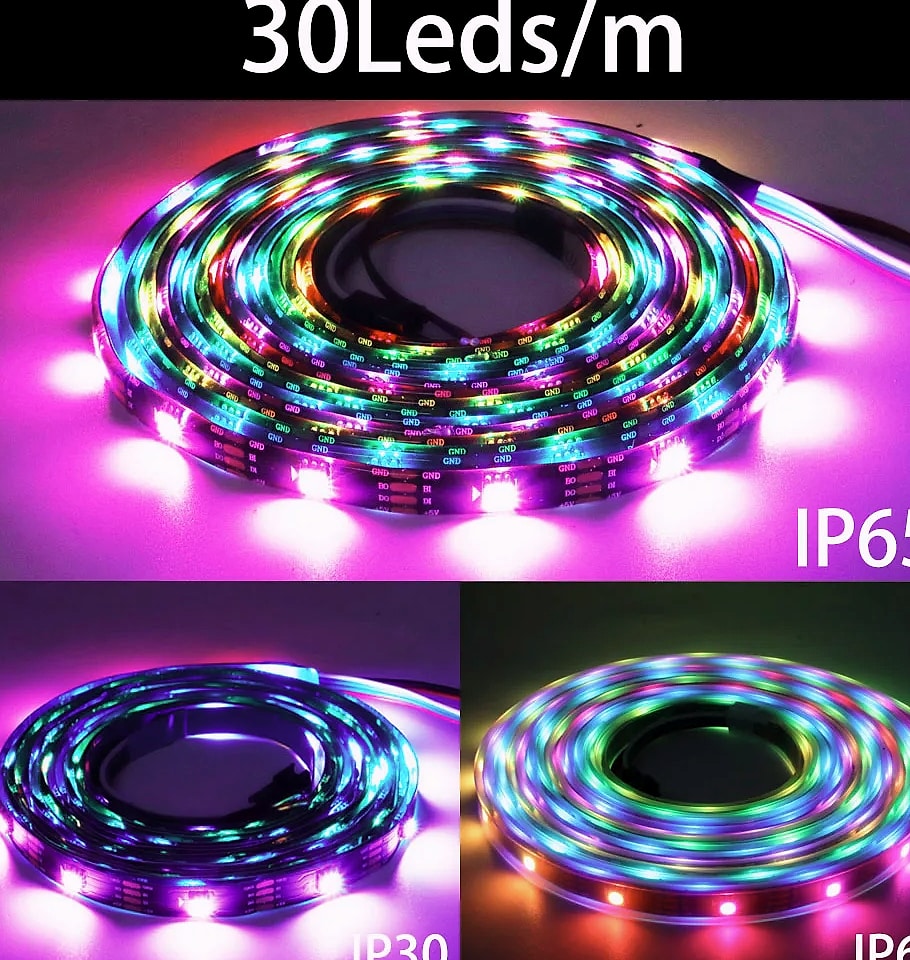Xnbada WS2812B RGB LED Strip Lights Individually Addressable — parts overview