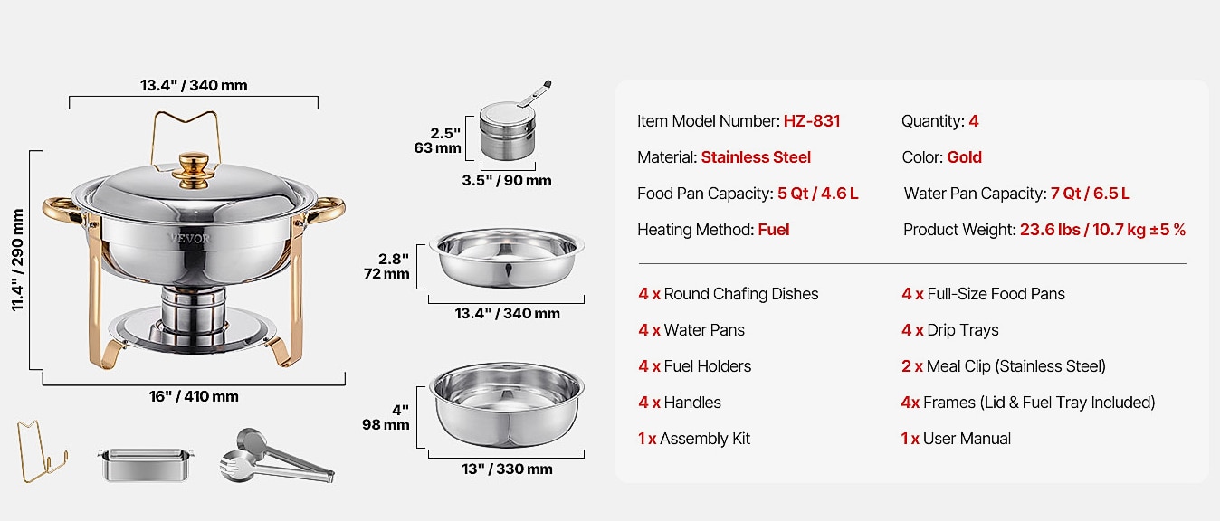 SucceBuy 4-Pack Chafing Dish Buffet Set Stainless Steel — interior detail