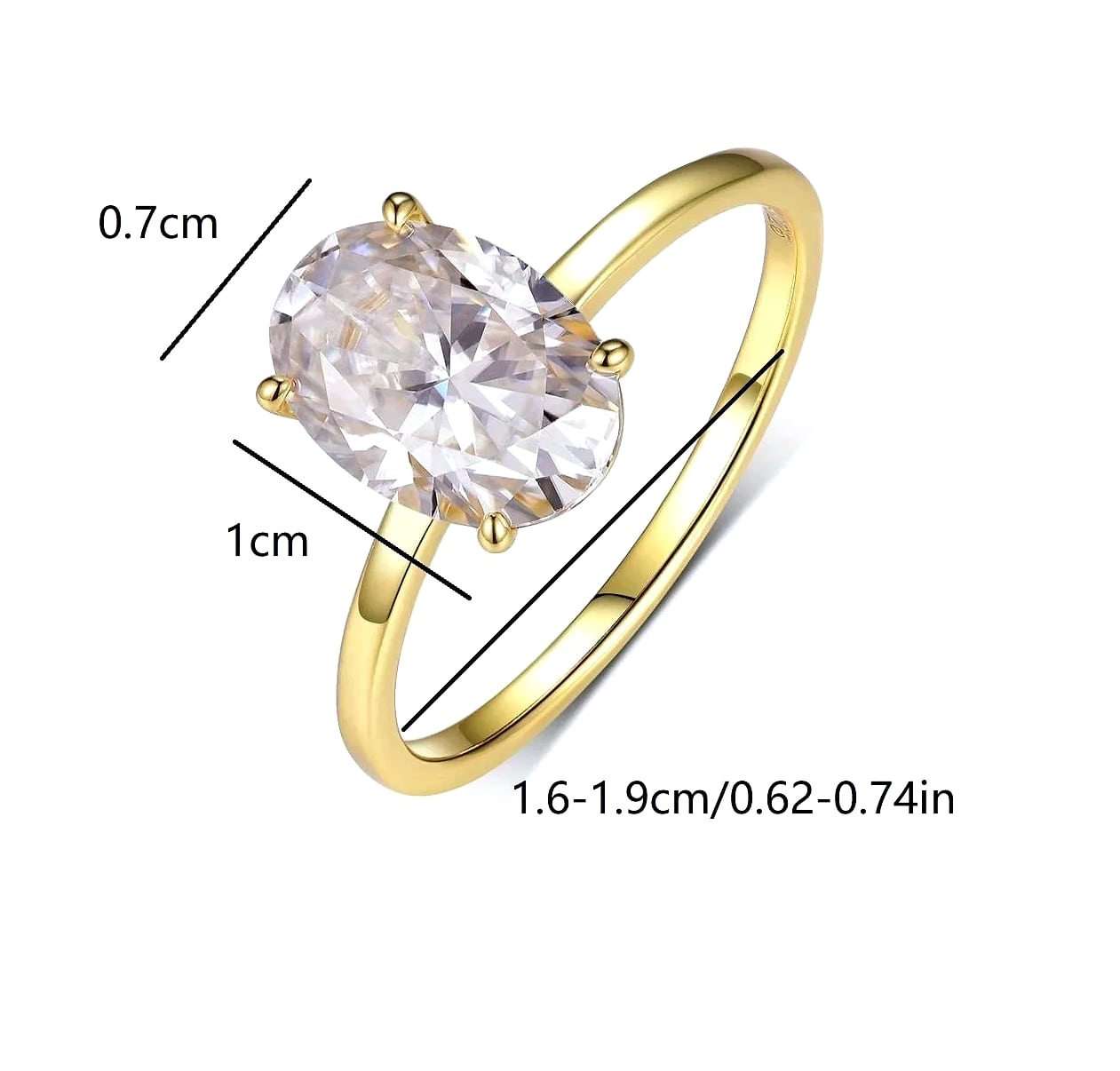 S925 Sterling Silver 2.5CT Oval Moissanite Ring 18k Gold — package contents