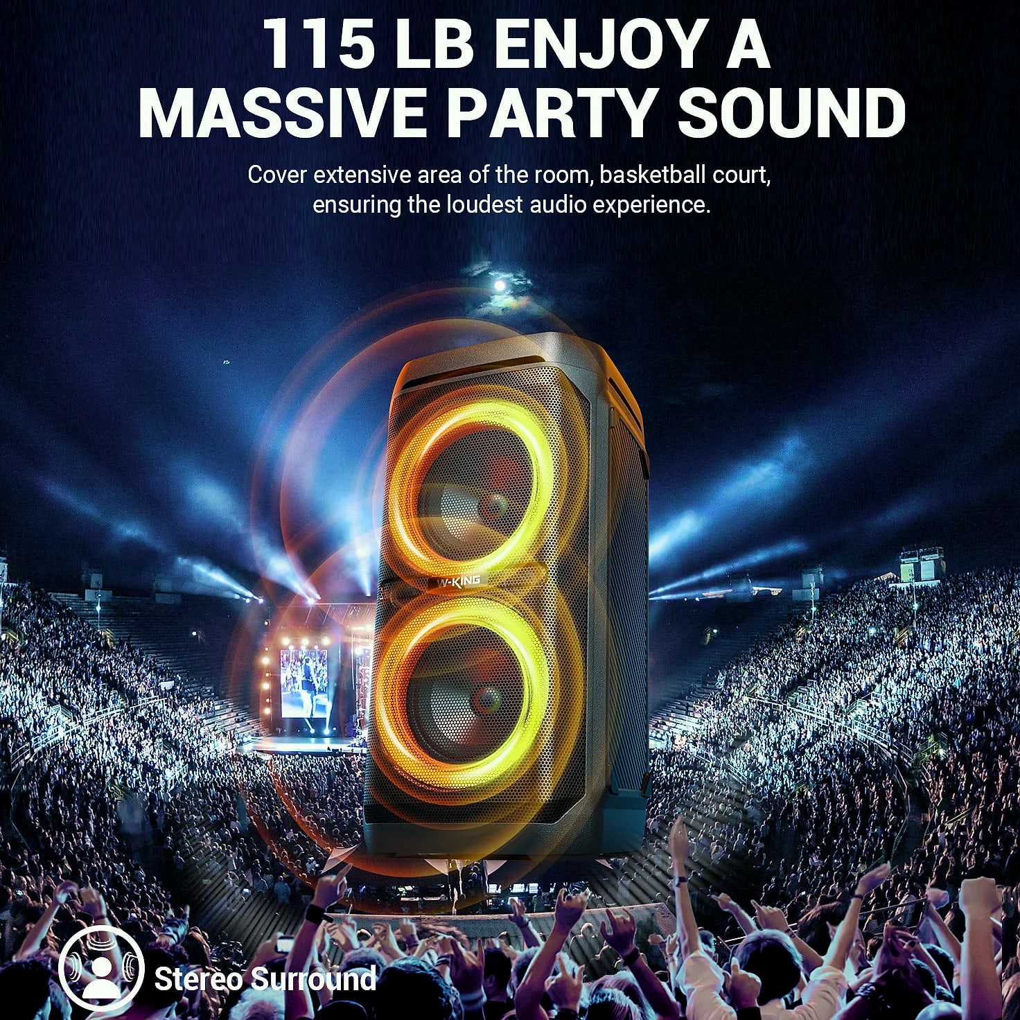 W-King T11 100W RMS Bluetooth Speaker, IPX6 Waterproof — package contents