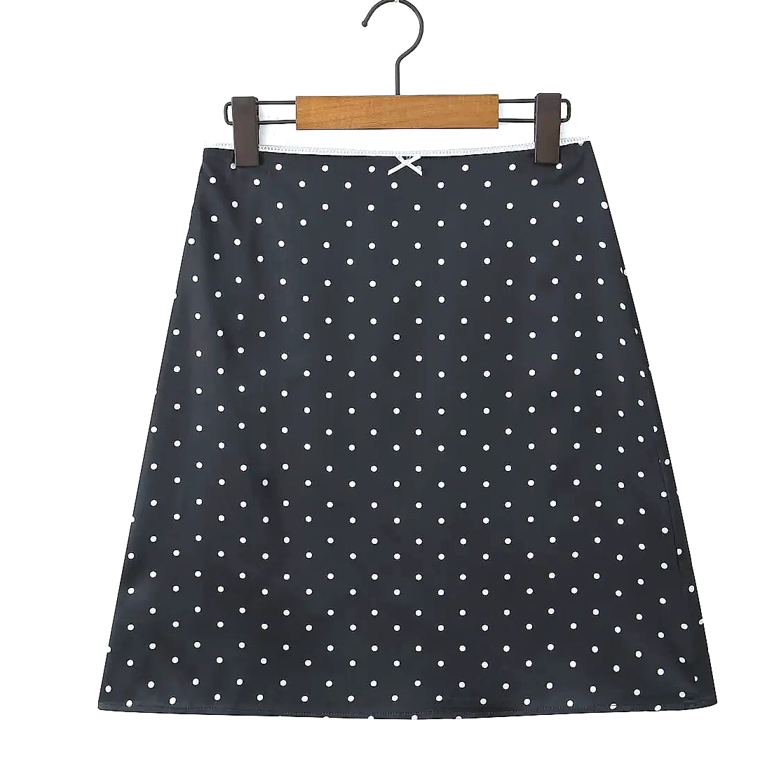 YENKYE Women Vintage Polka Dot A-Line Knee Skirt — assembled view