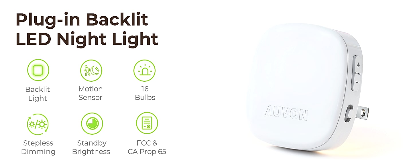 AUVON LED Backlit Night Light with Motion Sensor, 2 Pack — assembled view