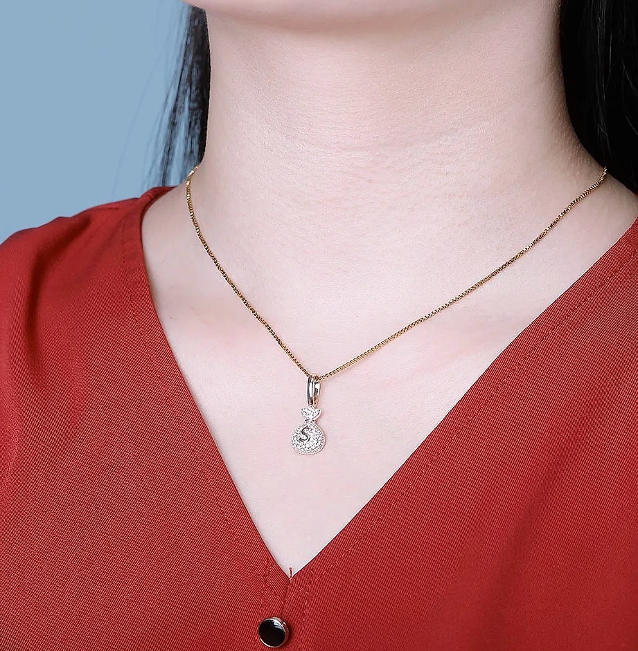 TOPGRILLZ 925 Sterling Silver Money Bag Pendant Box Chain — parts overview