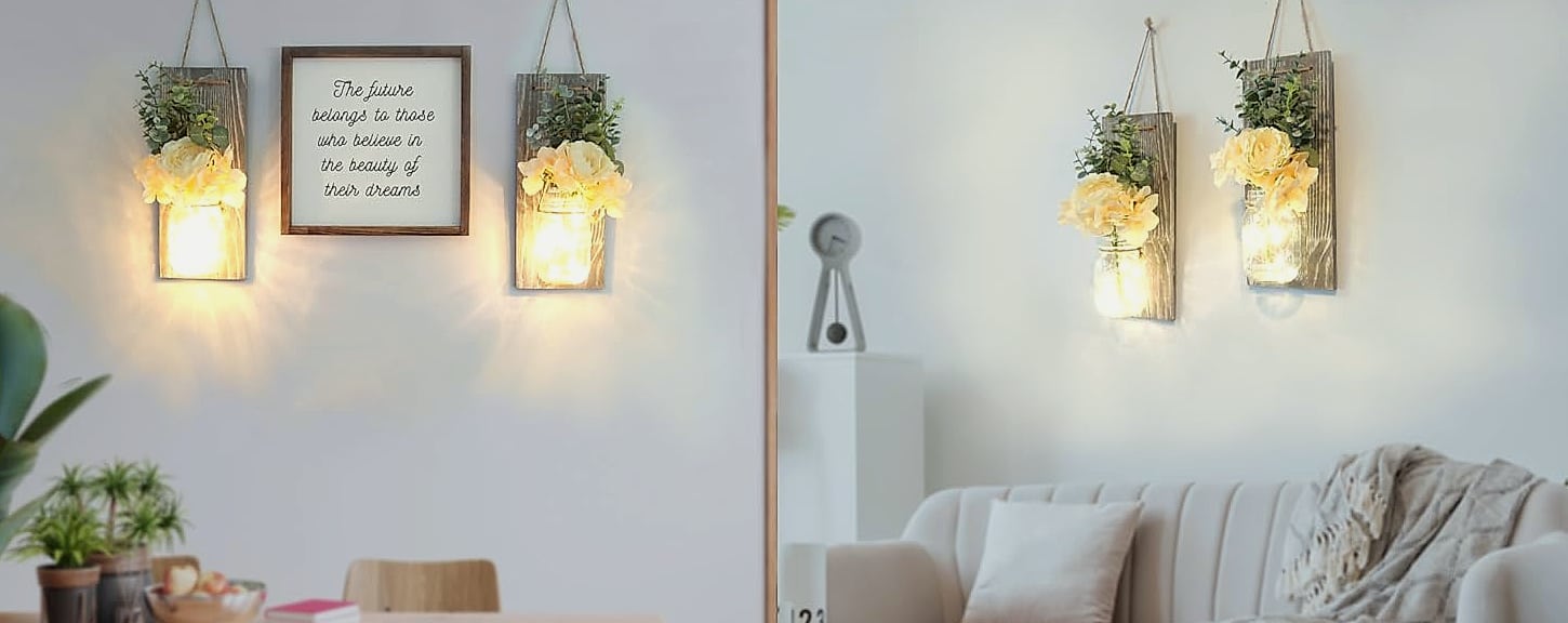 Besuerte Rustic Wooden Wall Sconce with LED String Lights, — build progress