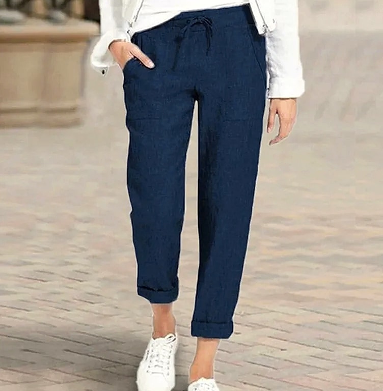 XPQBB Casual Cotton Linen Women's Harem Pants High Waist — side view
