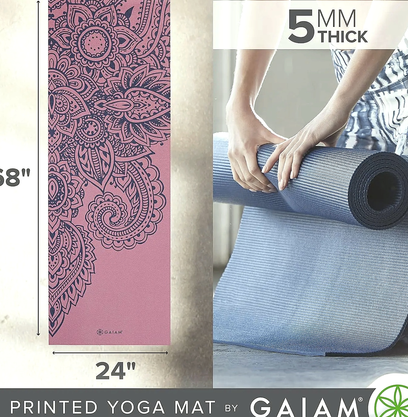 5mm Thick Non-Slip Yoga Mat, 68" x 24" Lightweight — close-up details