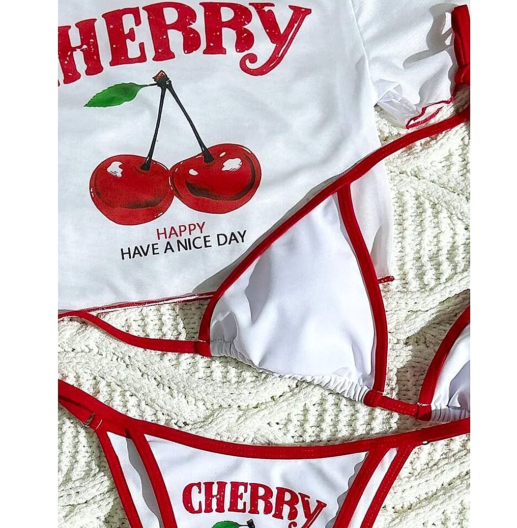 Varleinsar V6854 Cherry Print Three-Piece Bikini Set — side view
