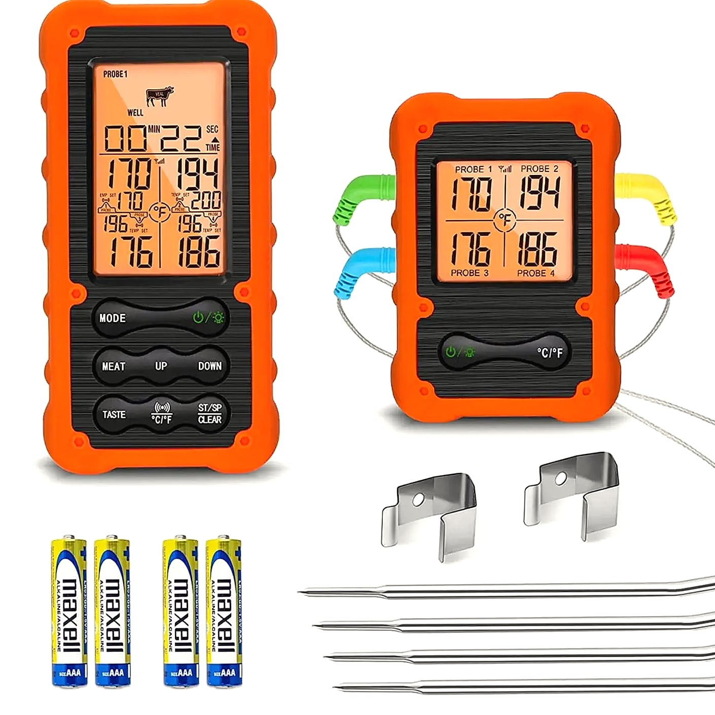 Digital Wireless Meat Thermometer with 4 Probes for Grilling — package contents