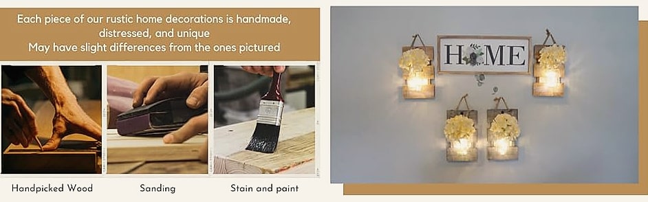 Besuerte Rustic Wooden Wall Sconce with LED String Lights, — size comparison