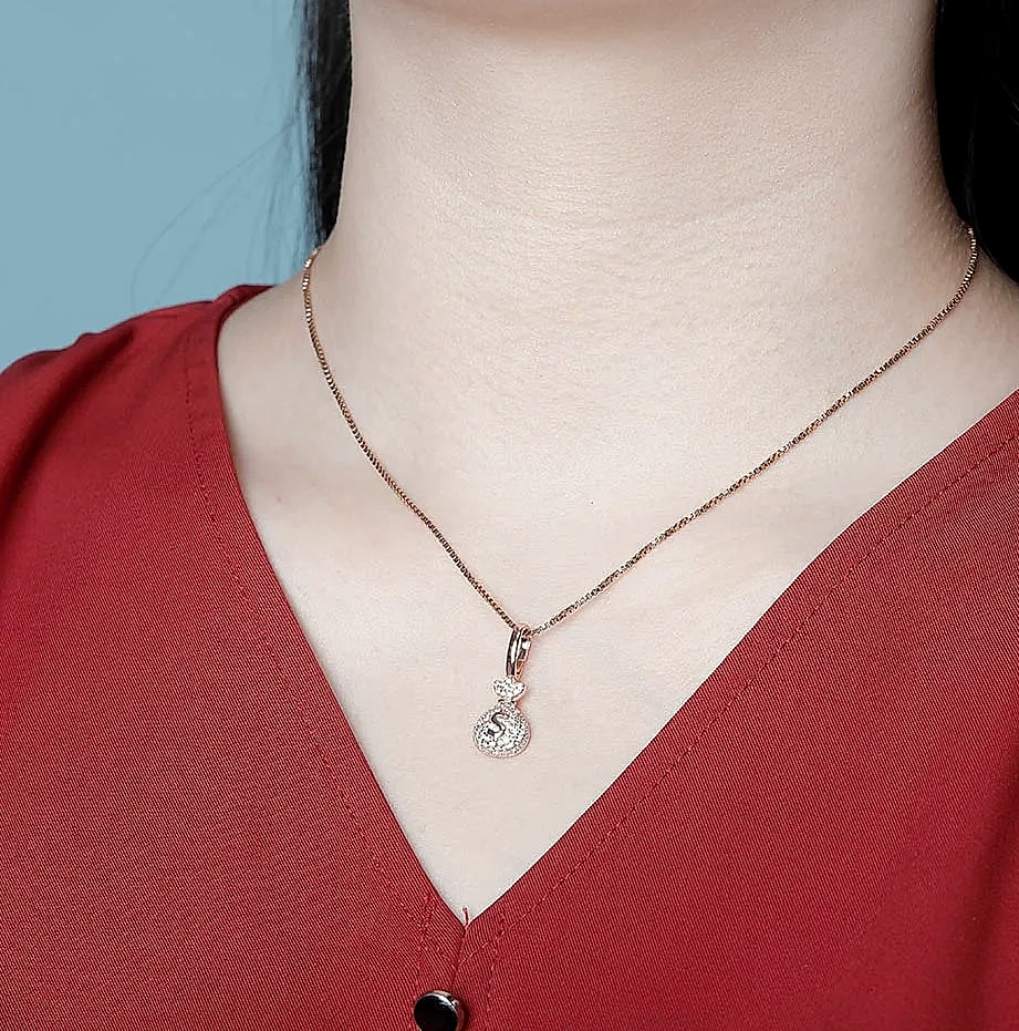 TOPGRILLZ 925 Sterling Silver Money Bag Pendant Box Chain — side view