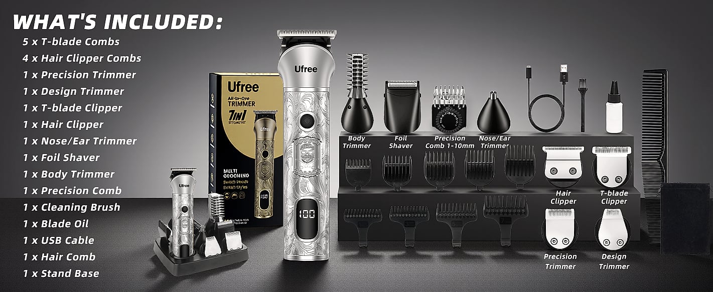 Ufree Cordless Beard Trimmer and Hair Clipper Grooming Kit — feature highlights