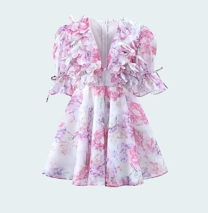 Chic Floral Printed Mini Dress Backless Sleeveless Hem — assembled view