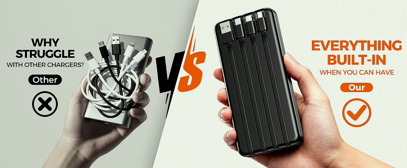 SABANI 35000mAh Power Bank with 4 Built-in Cables — scale reference