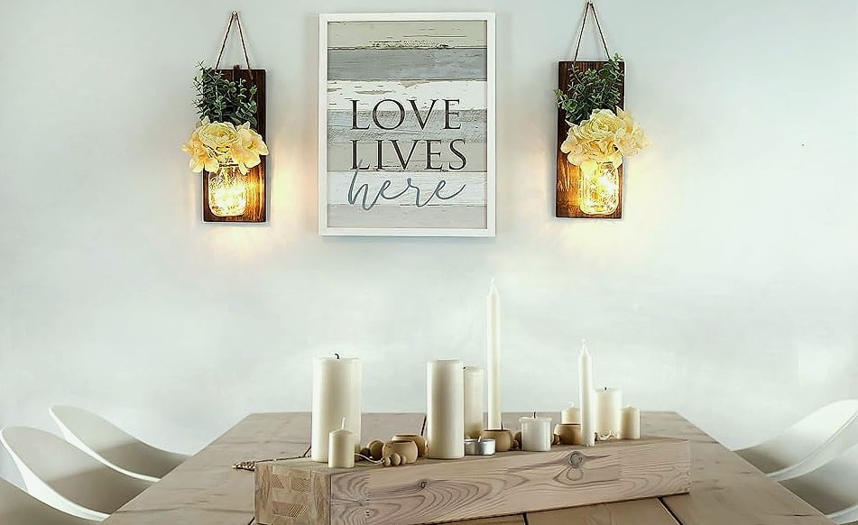 Besuerte Rustic Wooden Wall Sconce with LED String Lights, — side view