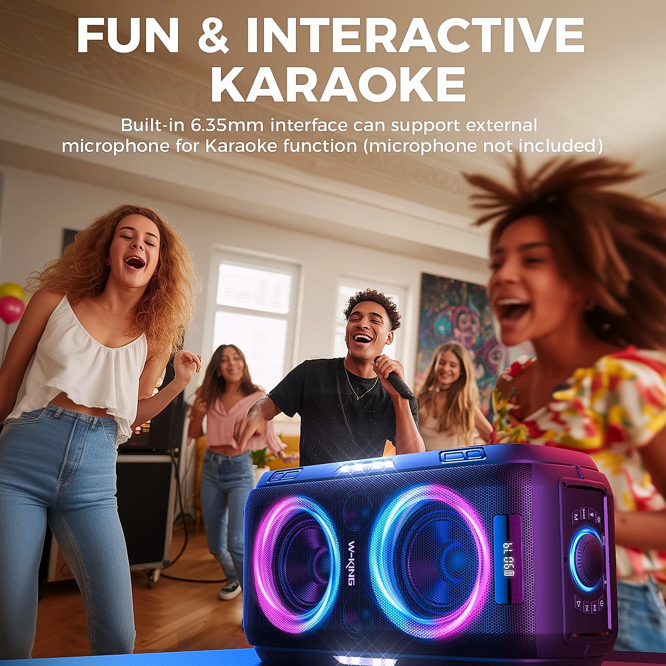 W-King 250W Peak Bluetooth Speaker with 120dB Bass — size comparison