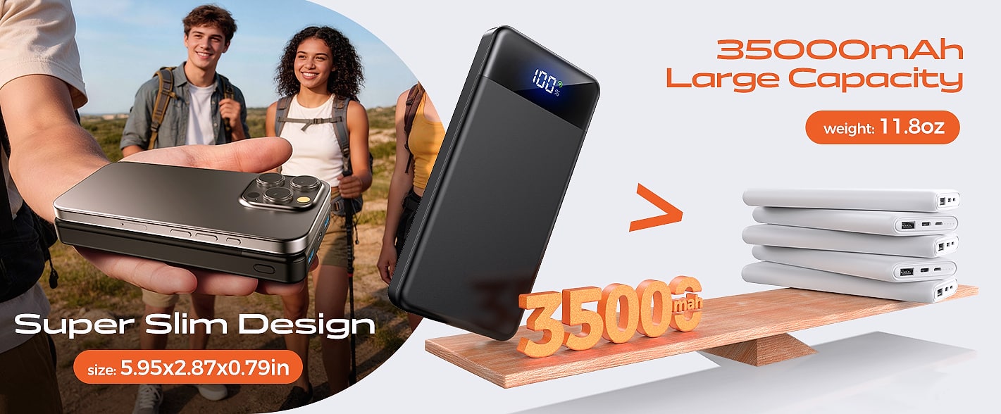 SABANI 35000mAh Power Bank with 4 Built-in Cables — parts overview