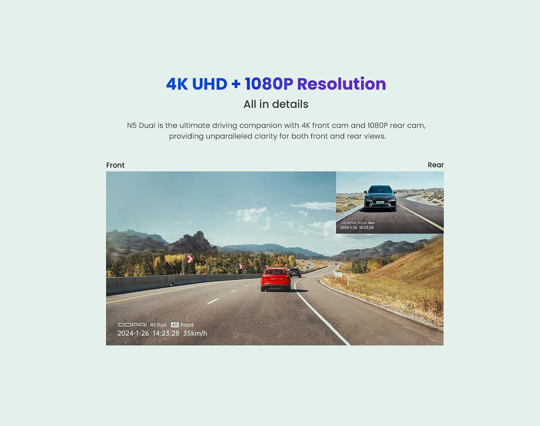 DDPAI N5 Dual 4K Dash Cam with Front and Rear Recording — scale reference