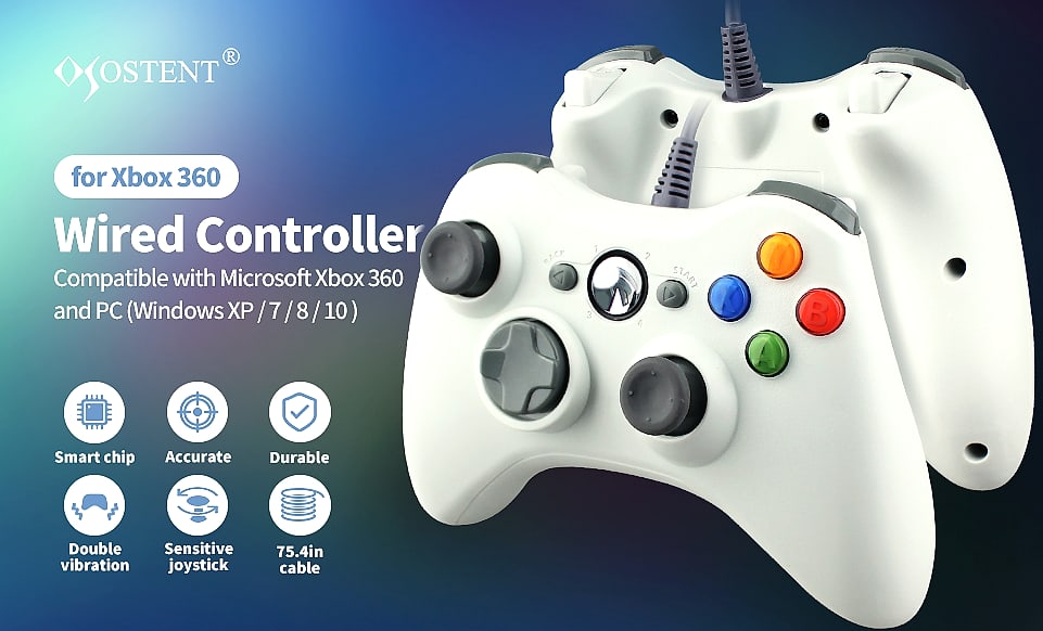 OSTENT Wired USB Controller Gamepad for Xbox 360 and PC — close-up details